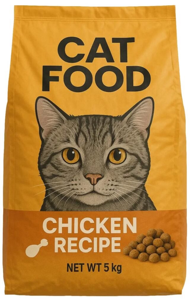 5kg printed cat food pouch with PET/VMPET/PE structure, chicken recipe flavor